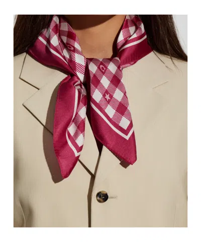 Coach Check-print Silk Scarf In Pink