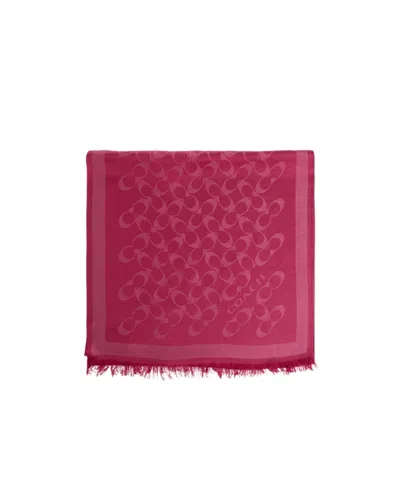 Coach Monogram Frayed Scarf In Pink
