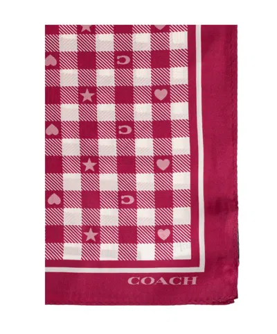 Coach Monogram Frayed Scarf In Pink