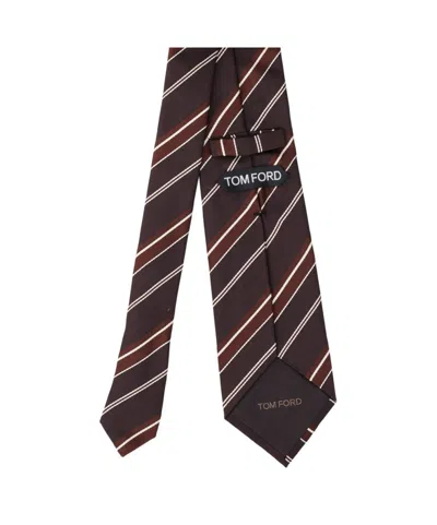 Tom Ford Stripe Jacquard Silk Tie In Brown