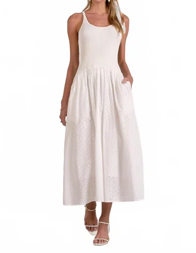 Elan Mixed Media Eyelet Ribbed Maxi Dress In White In White