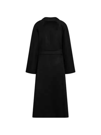 Max Mara Long Belted Jacket Lapel Collar Pockets In Black
