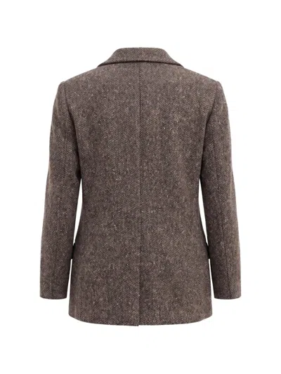 Brunello Cucinelli Herringbone-pattern Single-breasted Blazer In Brown