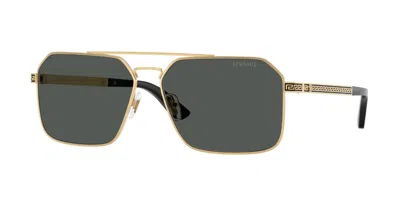 Versace Rectangular Frame Sunglasses In  Gold
