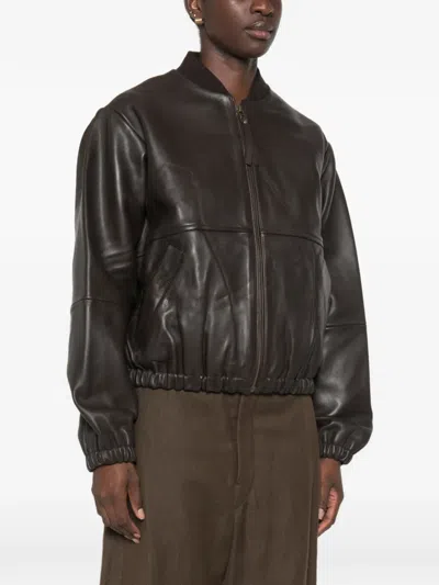 Sessun Leather Bomber Jacket In Black