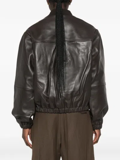Sessun Leather Bomber Jacket In Black