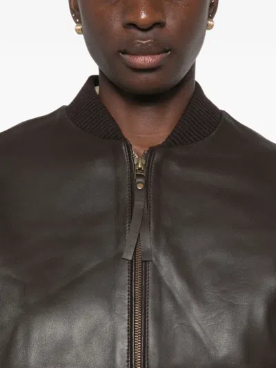 Sessun Leather Bomber Jacket In Black