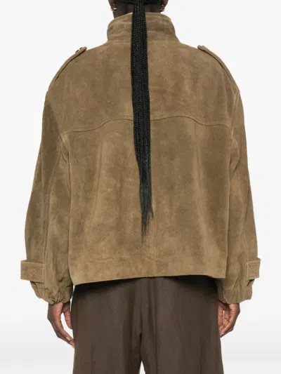 Sessun Leather-suede Flap-pocket Jacket In Gold