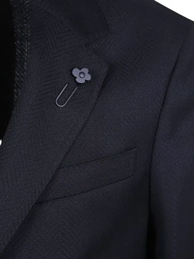 Lardini Herringbone-pattern Single-breasted Blazer In Blue