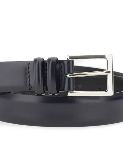 Orciani Brushed Leather Belt With Rectangular Buckle In Blue