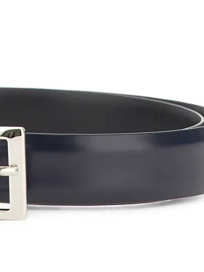Orciani Brushed Leather Belt With Rectangular Buckle In Blue