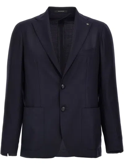 Tagliatore Lapel Blazer With Buttoned Cuffs And Pockets In Blue