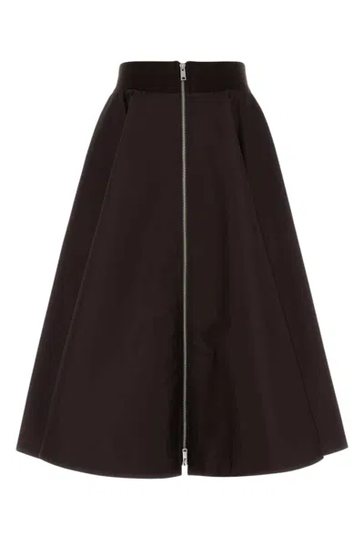 Prada Dark Brown Solid Midi Skirt In Black