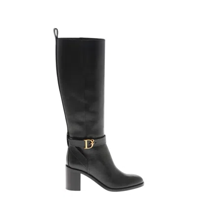 Dsquared2 Black Leather Boots In Black