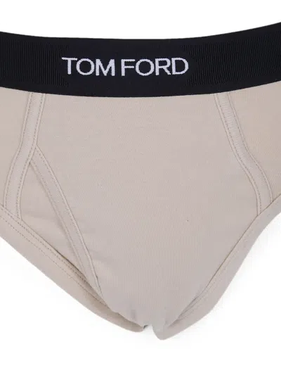 Tom Ford Logo-waistband Briefs In Neutral