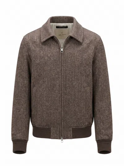 Montecore Herringbone-pattern Zip-up Jacket In Brown