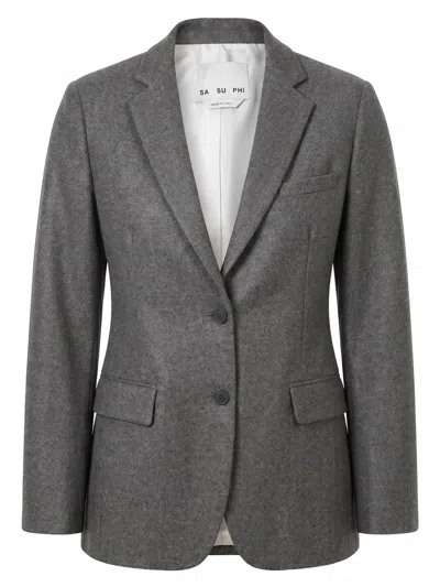 Sa Su Phi Single-breasted Wool Blazer In Gray