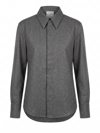 Sa Su Phi Concealed-front Wool Shirt In Gray