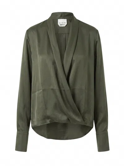 Sa Su Phi Wrap-style Silk Blouse In Green