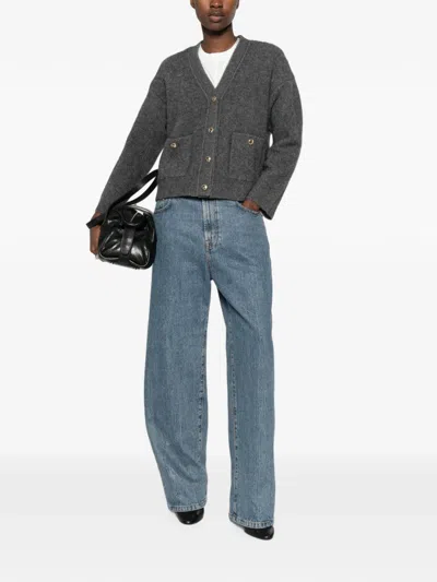 Maje Button-up Patch-pocket Cardigan In Gray