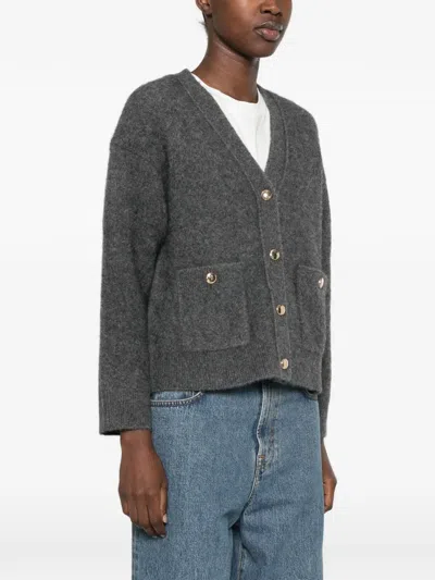 Maje Button-up Patch-pocket Cardigan In Gray