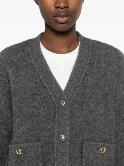Maje Button-up Patch-pocket Cardigan In Gray