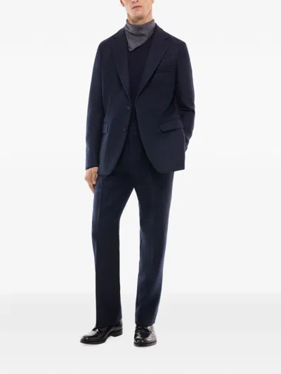 Fursac Herringbone-pattern Wool Blazer In Blue