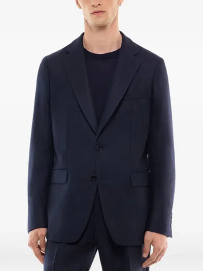 Fursac Herringbone-pattern Wool Blazer In Blue