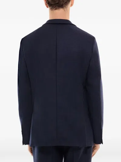 Fursac Herringbone-pattern Wool Blazer In Blue