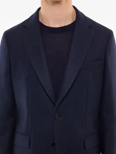 Fursac Herringbone-pattern Wool Blazer In Blue