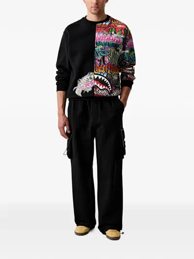 Sprayground Shark Graffiti-print Sweater In Black