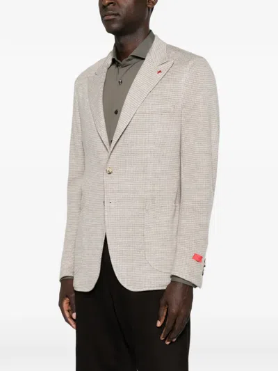 Isaia Houndstooth-pattern Blazer In Nude