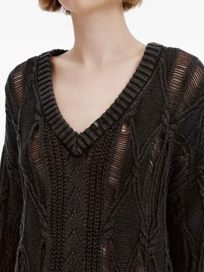 Izzue Cable-knit Distressed Sweater In Black