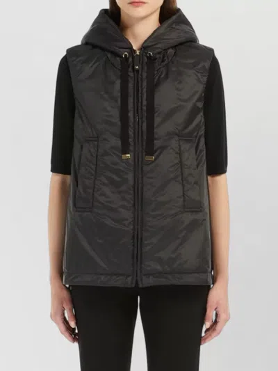 Max Mara Sleeveless High-collar Jacket With Zip-up Front And Adjustable Drawstrings In Black
