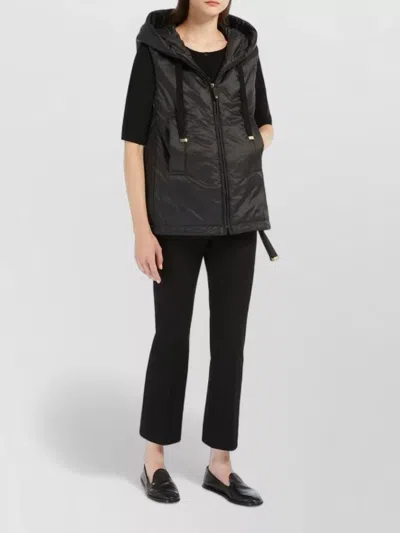 Max Mara Sleeveless High-collar Jacket With Zip-up Front And Adjustable Drawstrings In Black