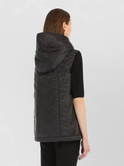 Max Mara Sleeveless High-collar Jacket With Zip-up Front And Adjustable Drawstrings In Black