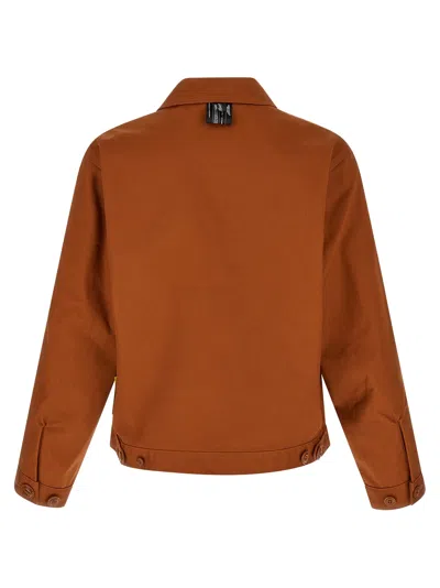 Undercover X Dickies Asymmetric-stitch Logo-patch Jacket In Brown