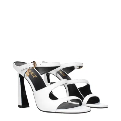Versace Ankle-strap Leather Heel Sandal In White