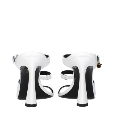 Versace Ankle-strap Leather Heel Sandal In White