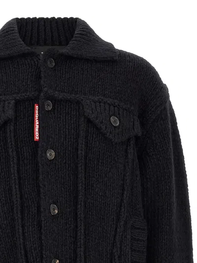 Dsquared2 Dsquared Men Black Wool Blend Wool Jean Jacket In Blue