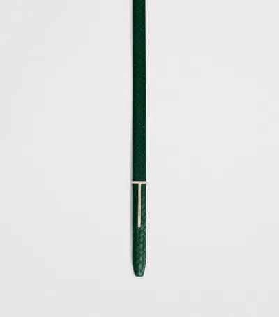 Tom Ford Leather Python-print T Icon Belt In Green