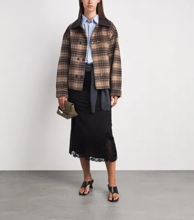 Sandro Paris Wool-blend Oversized Check Coat In Brown