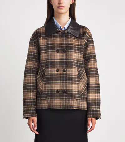 Sandro Paris Wool-blend Oversized Check Coat In Brown