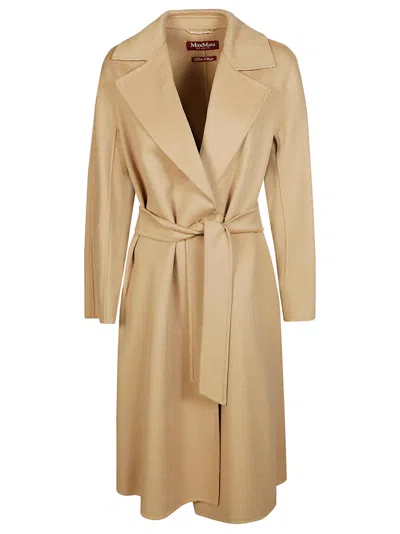 Max Mara Belted Notch-lapels Coat In Neutral