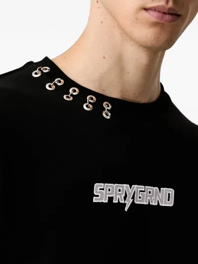 Sprayground Lightning Shark Logo-patch Sweater In Black