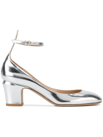 Gucci Valentino Garavani Silver Tango Ankle Strap Heels In Metallic