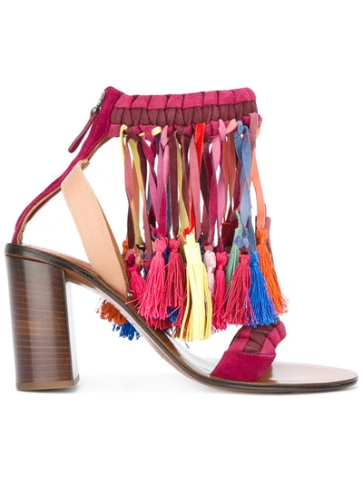 Chloé Tasseled Suede Sandals In Multicolour