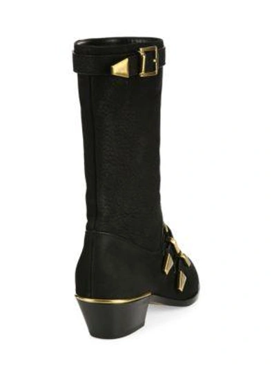 Shop Chloé Susanna Buckled Leather Boots In Black
