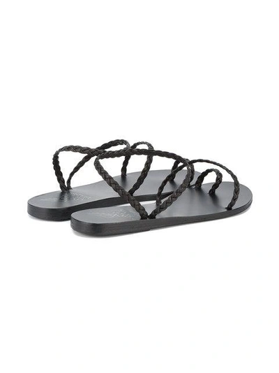 Shop Ancient Greek Sandals Braided Eleftheria Strappy Flat Sandals In Black