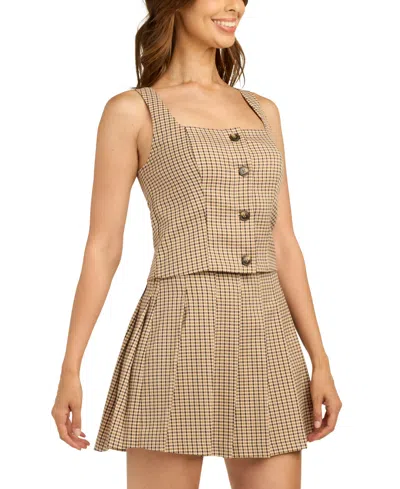 Bcx Juniors' Square Neck Button-front Tank Top In Brown